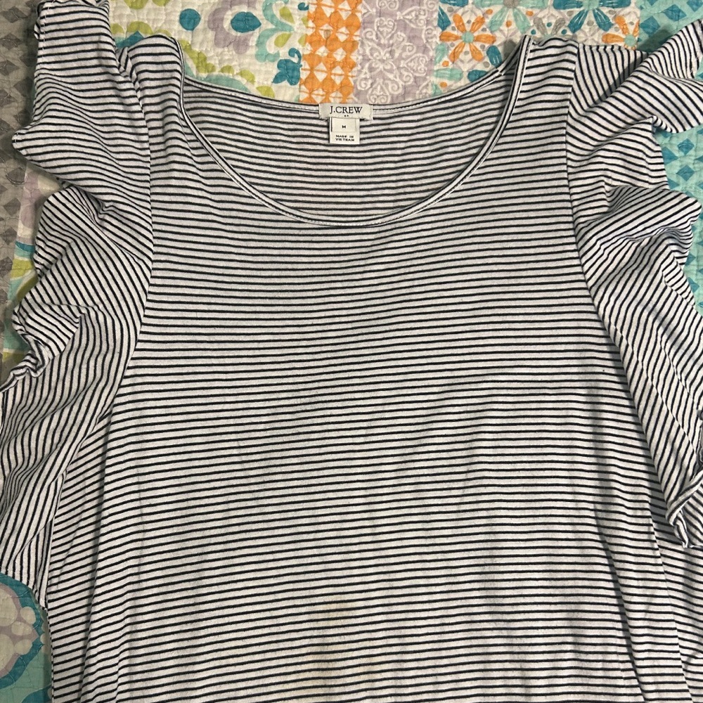 J Crew Striped Ruffle Sleeve Dress